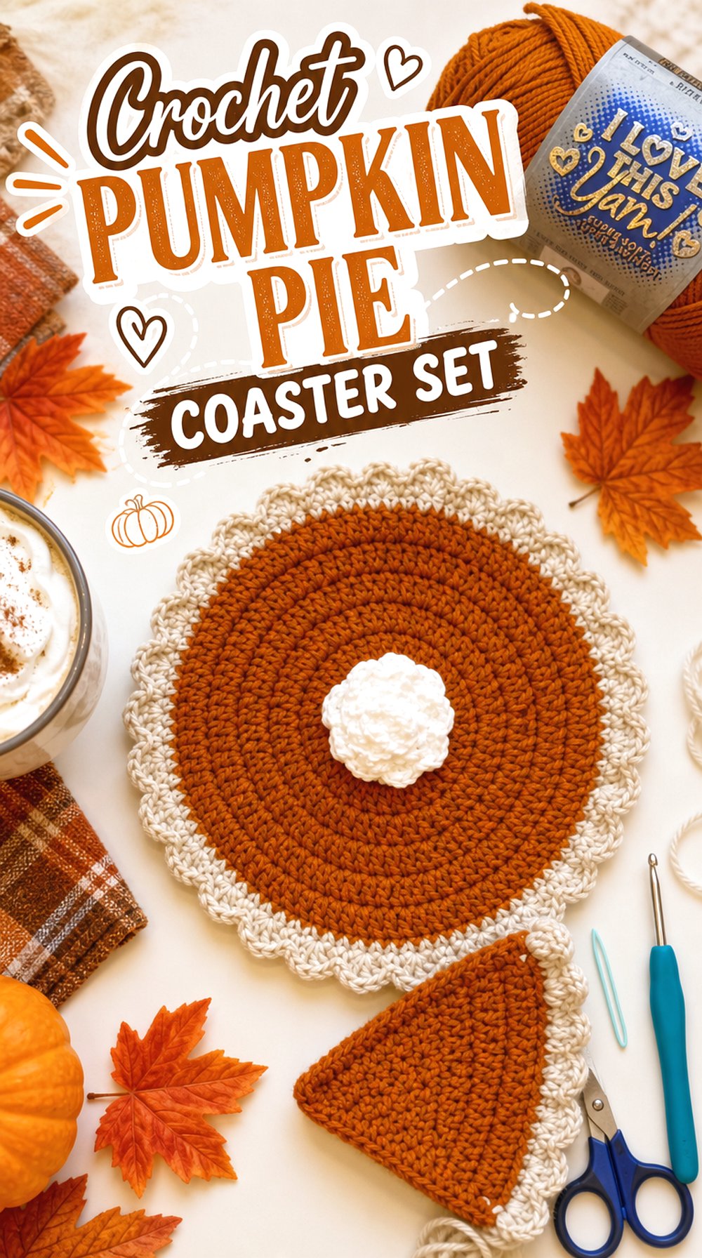 Crochet Pumpkin Pie Coaster Set