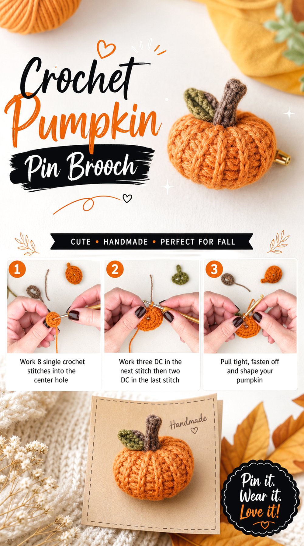 Crochet Pumpkin Pin Brooch