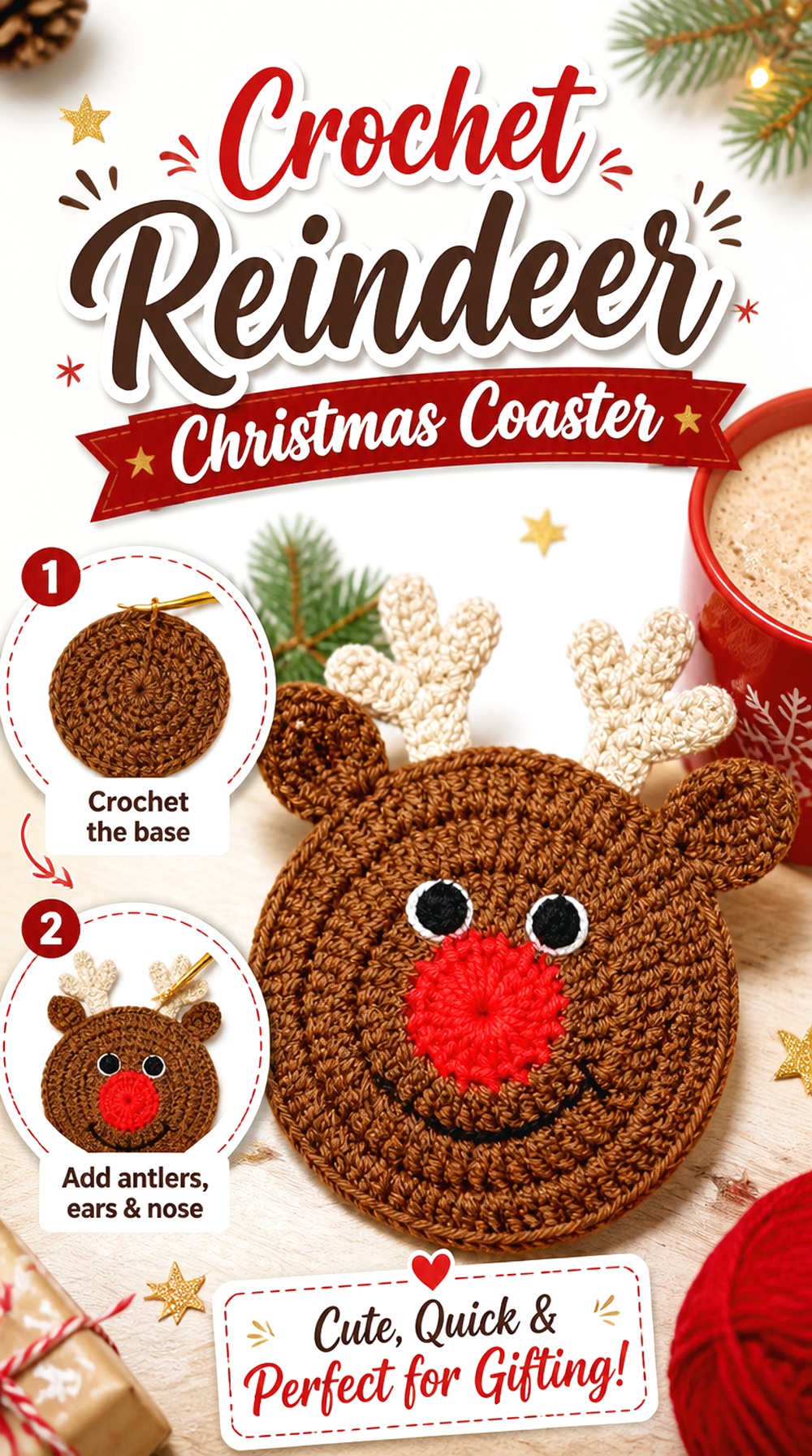 Crochet Reindeer Christmas Coaster
