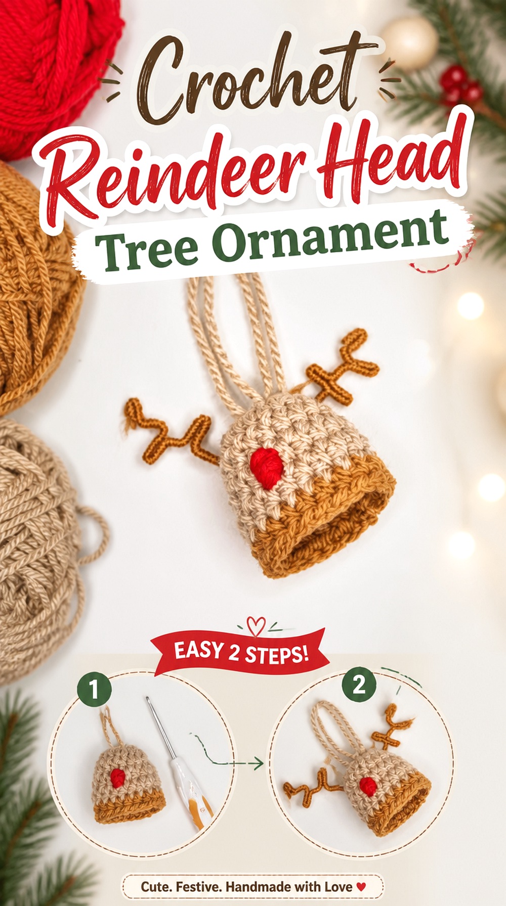 Crochet Reindeer Head Tree Ornament