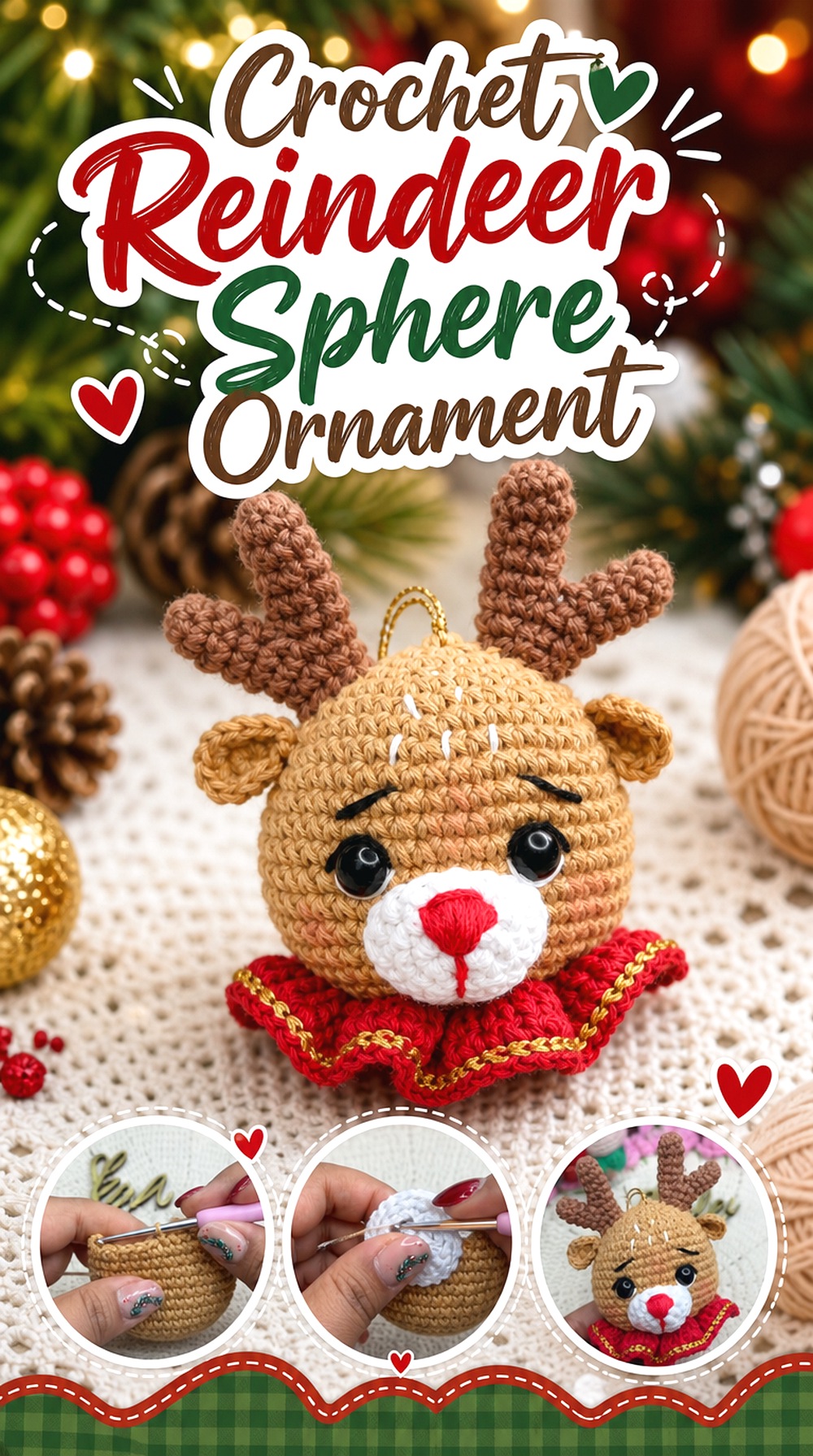 Crochet Reindeer Sphere Ornament