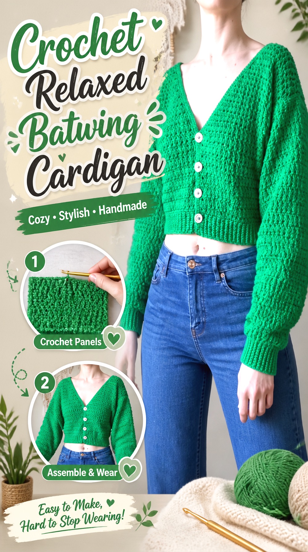 Crochet Relaxed Batwing Cardigan