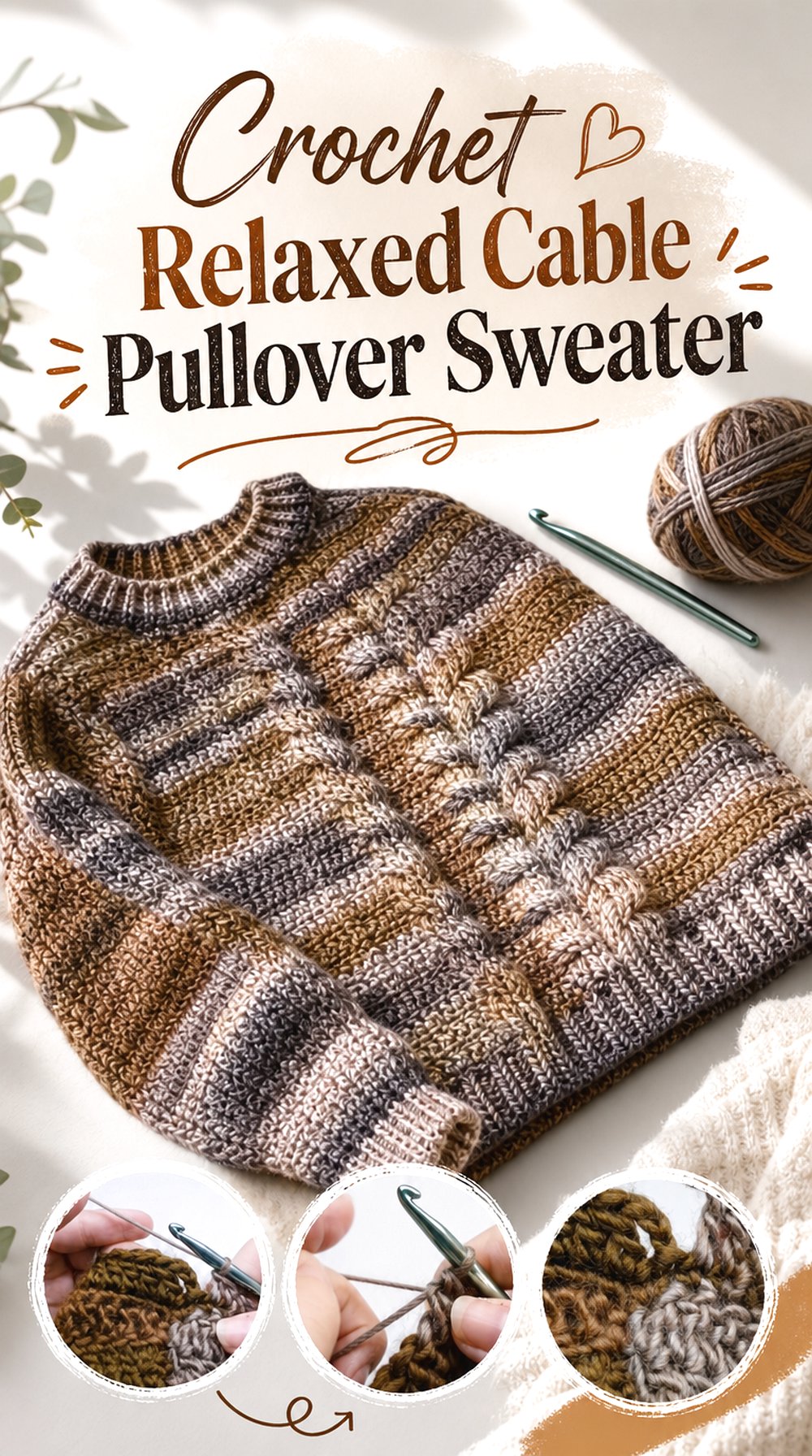 Crochet Relaxed Cable Pullover Sweater