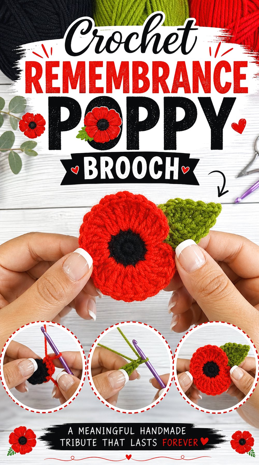 Crochet Remembrance Poppy Brooch