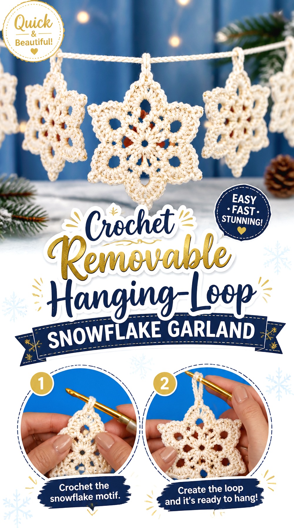 Crochet Removable Hanging Loop Snowflake Garland
