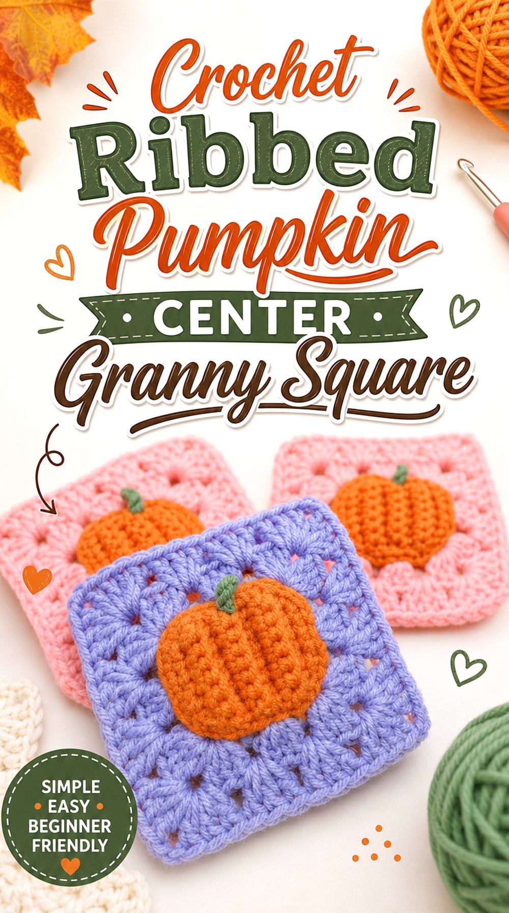 Crochet Ribbed Pumpkin Center Granny Square
