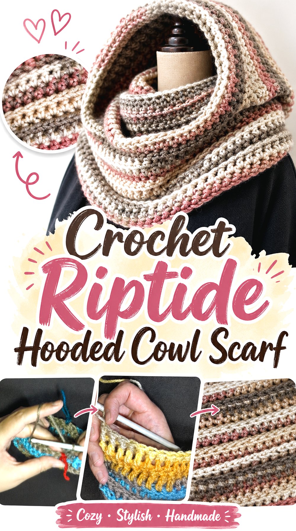 Crochet Riptide Hooded Cowl Scarf
