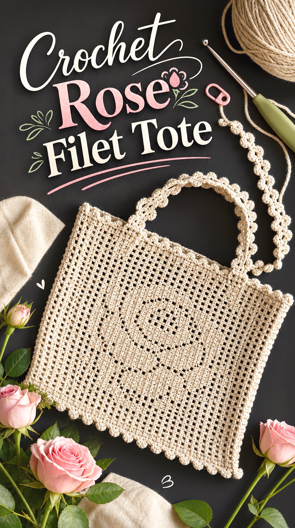 Crochet Rose Filet Tote