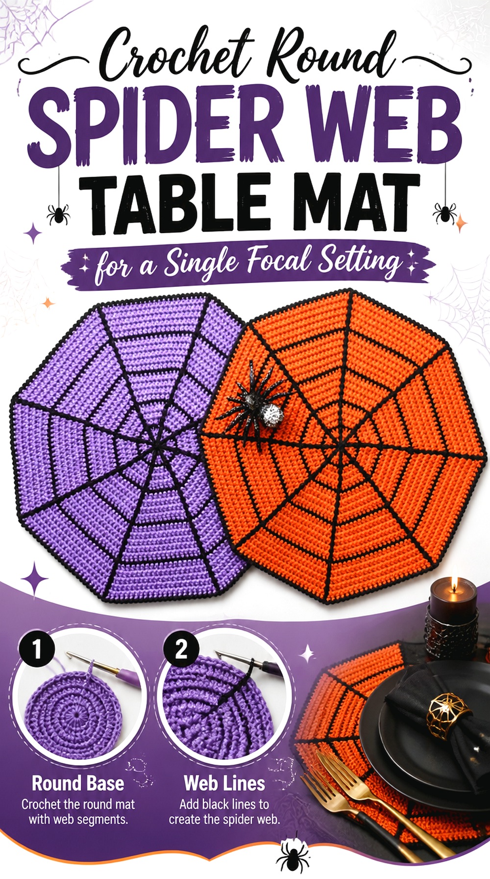 Crochet Round Spider Web Table Mat for a Single Focal Setting