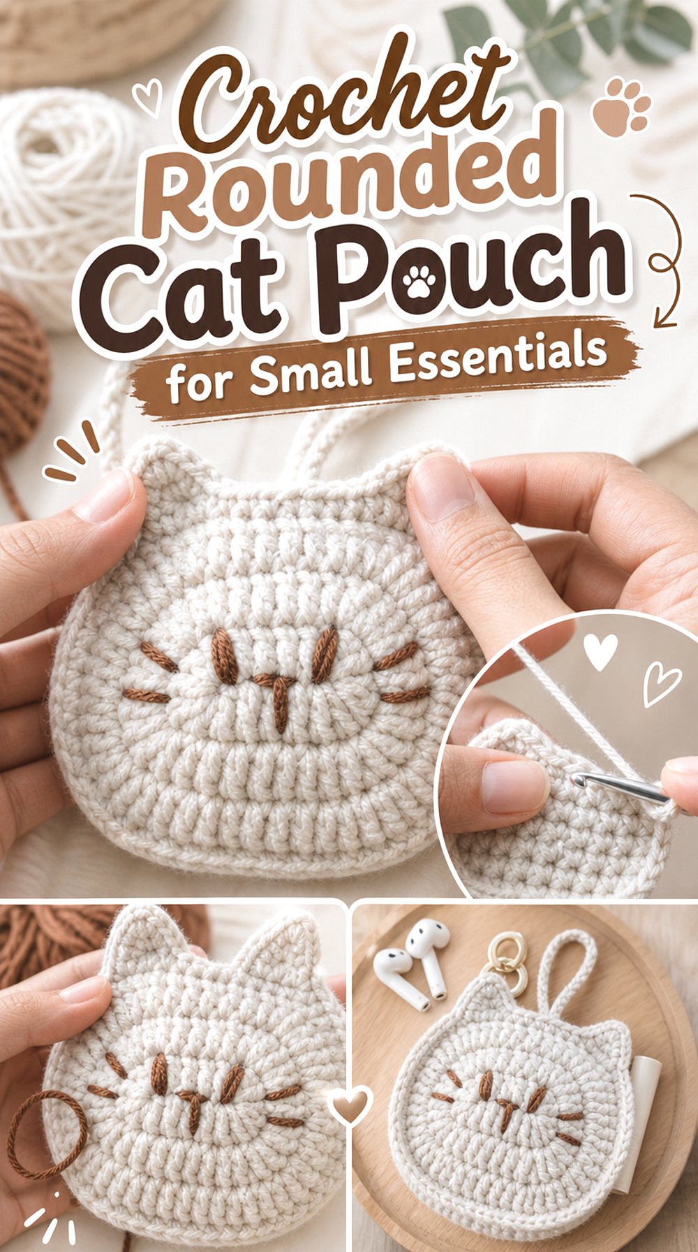 Crochet Rounded Cat Pouch for Small Essentials
