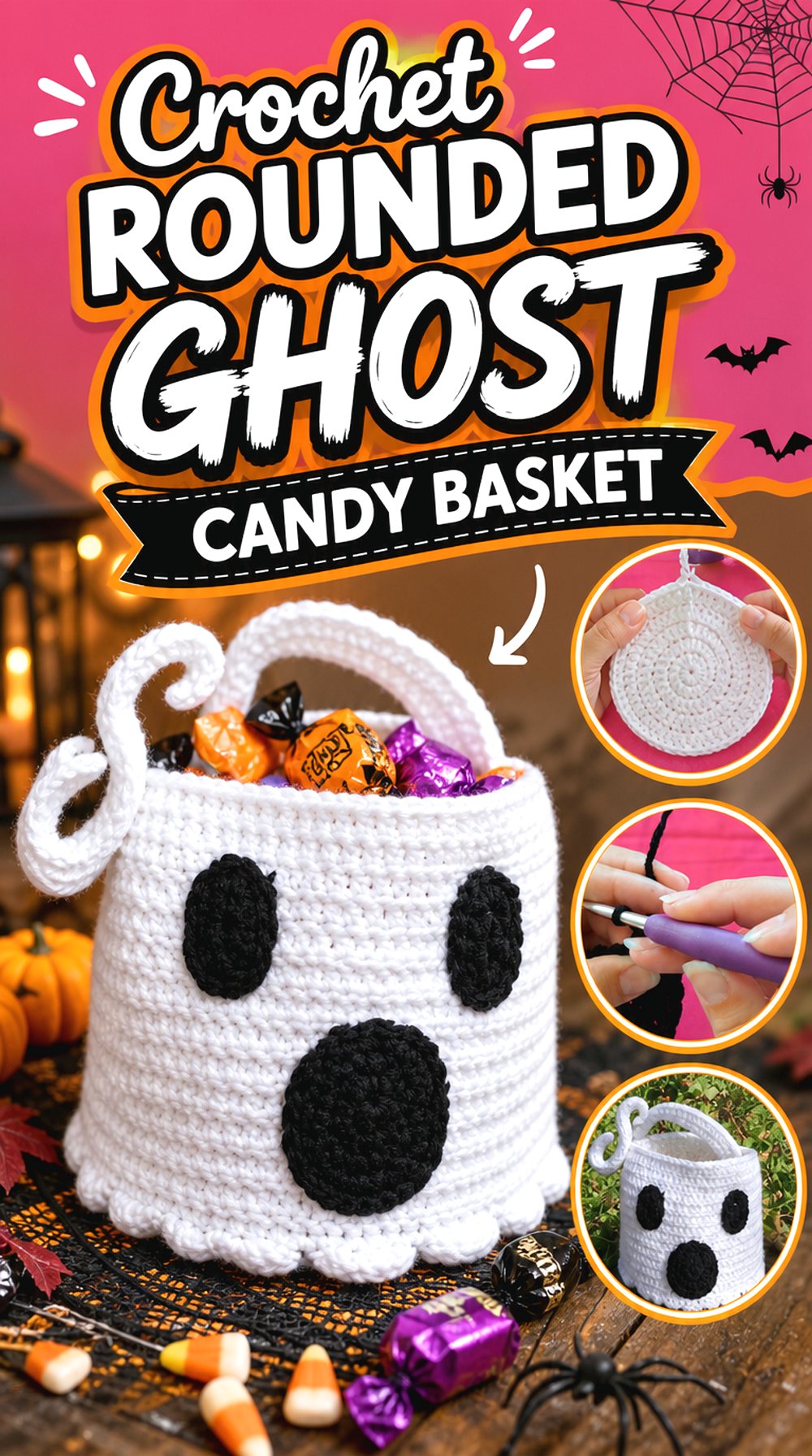 Crochet Rounded Ghost Candy Basket