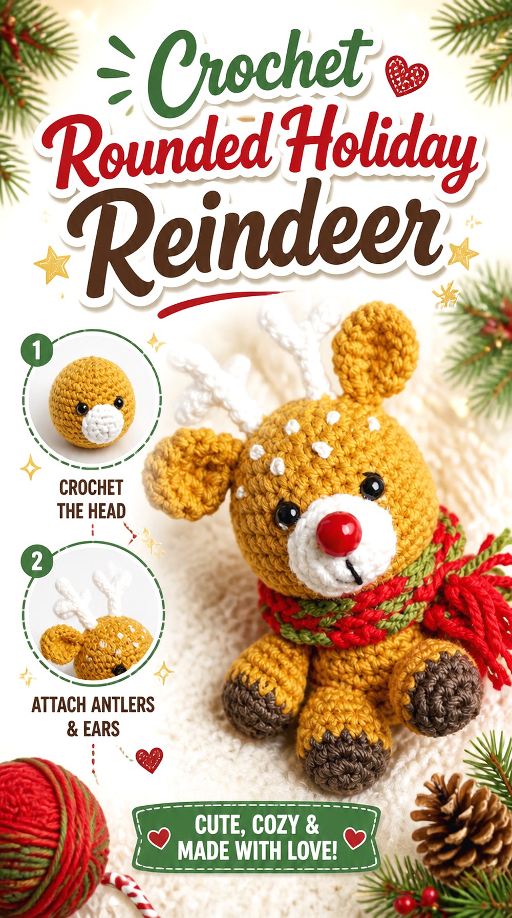 Crochet Rounded Holiday Reindeer