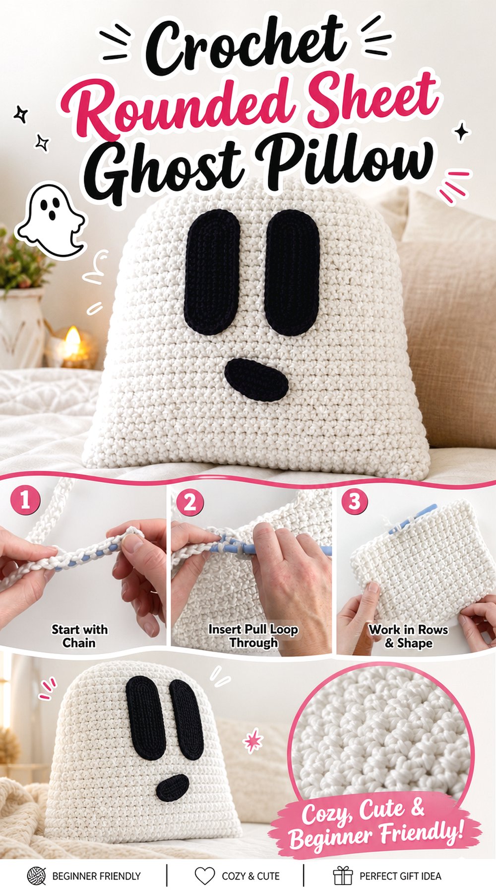 Crochet Rounded Sheet Ghost Pillow