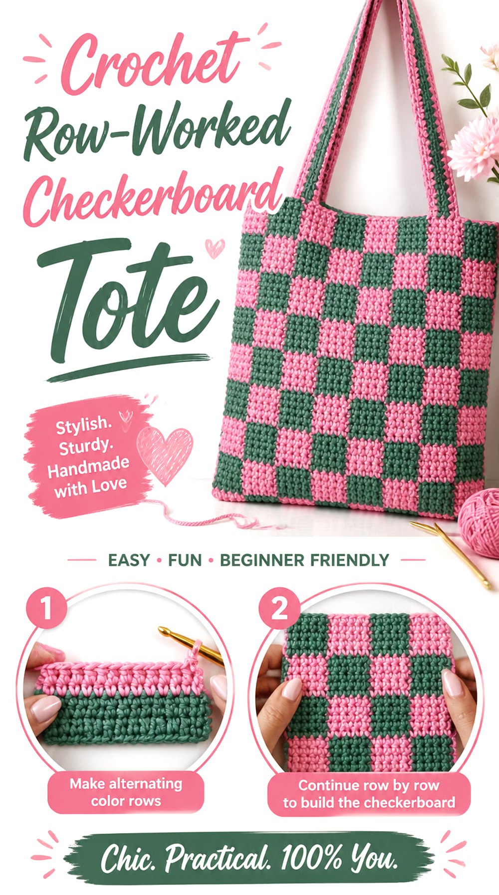 Crochet Row Worked Checkerboard Tote