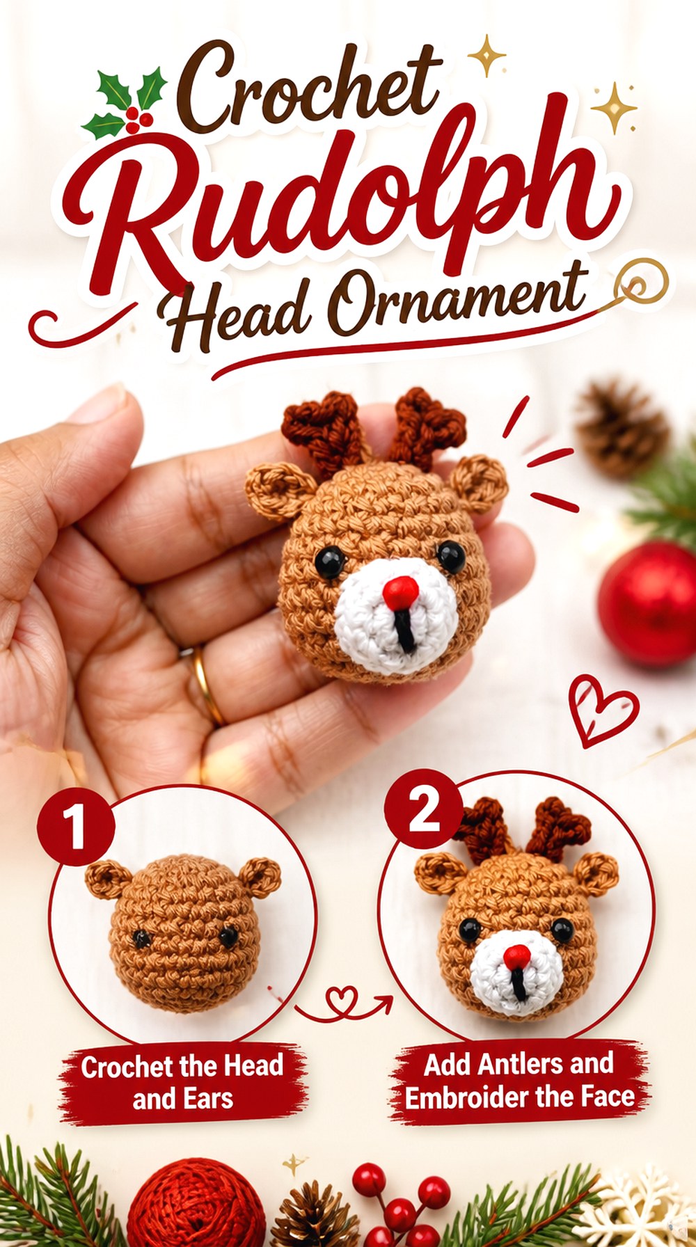 Crochet Rudolph Head Ornament
