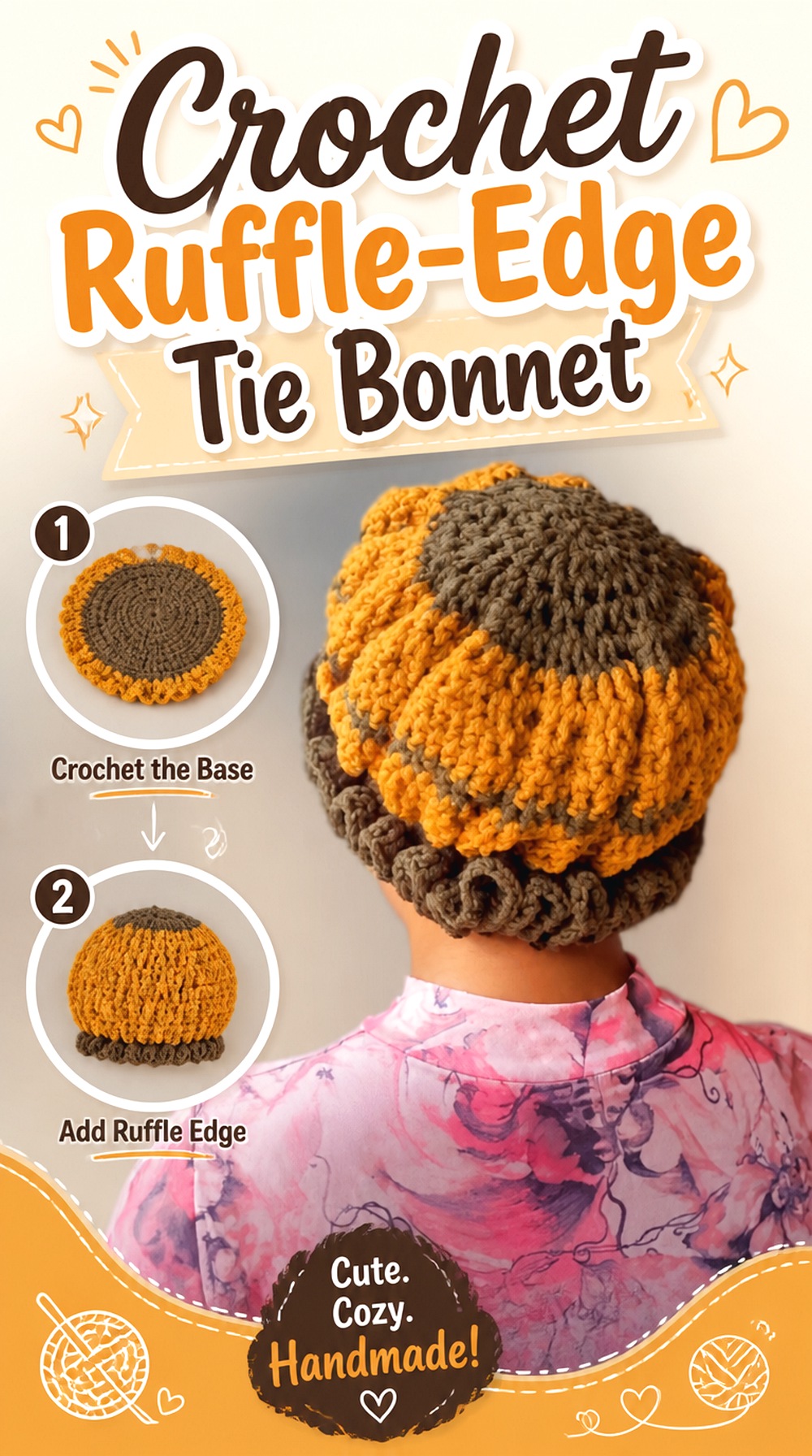 Crochet Ruffle Edge Tie Bonnet