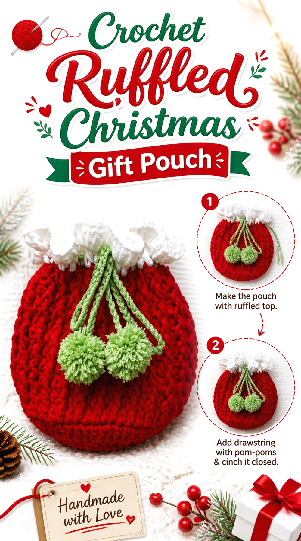 Crochet Ruffled Christmas Gift Pouch