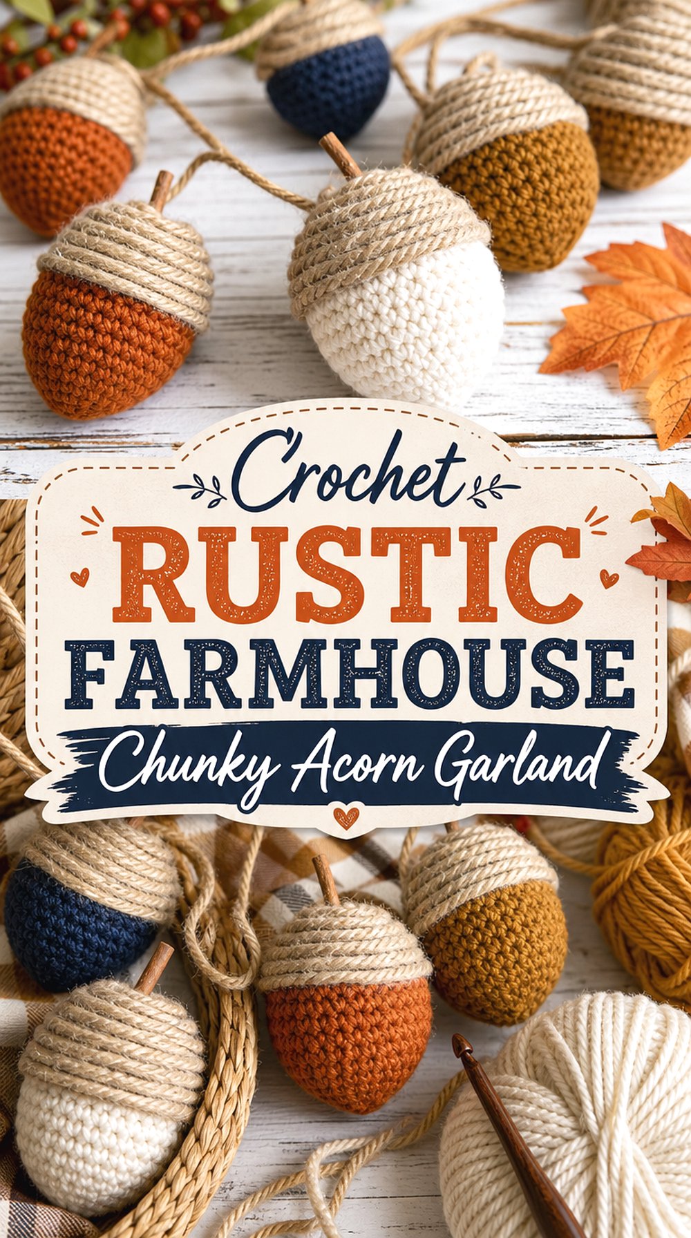 Crochet Rustic Farmhouse Chunky Acorn Garland