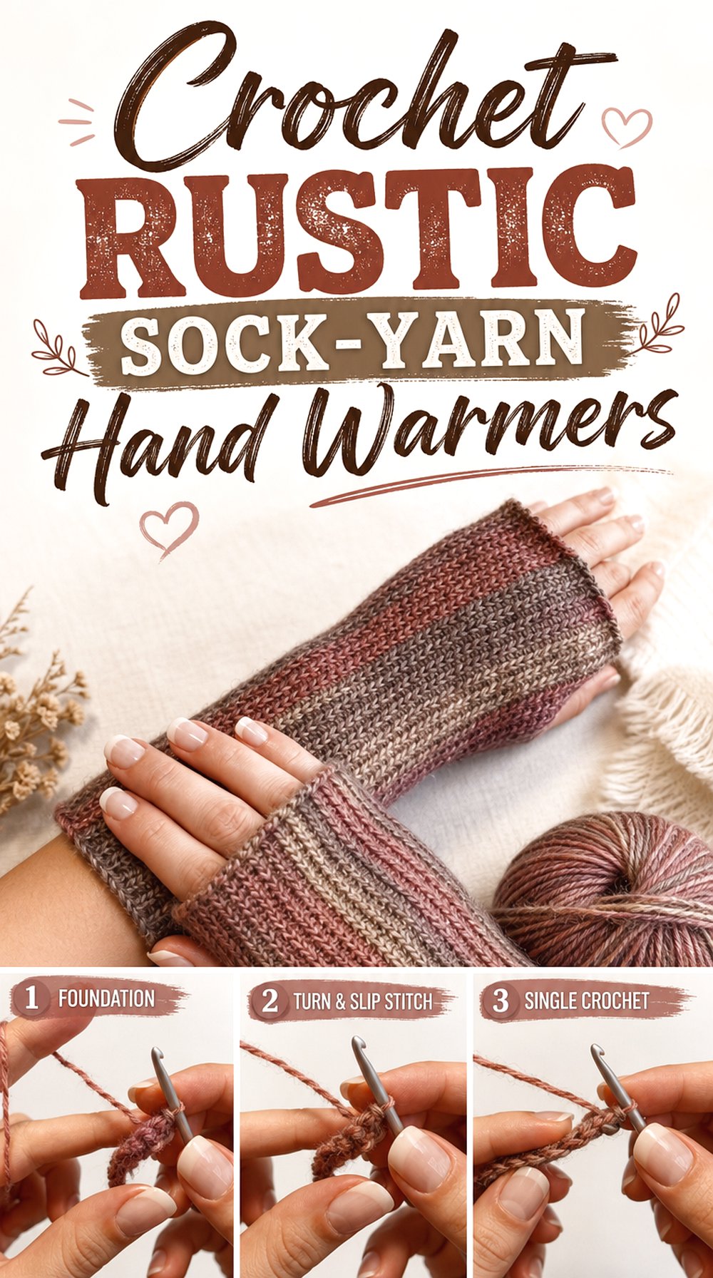 Crochet Rustic Sock Yarn Hand Warmers