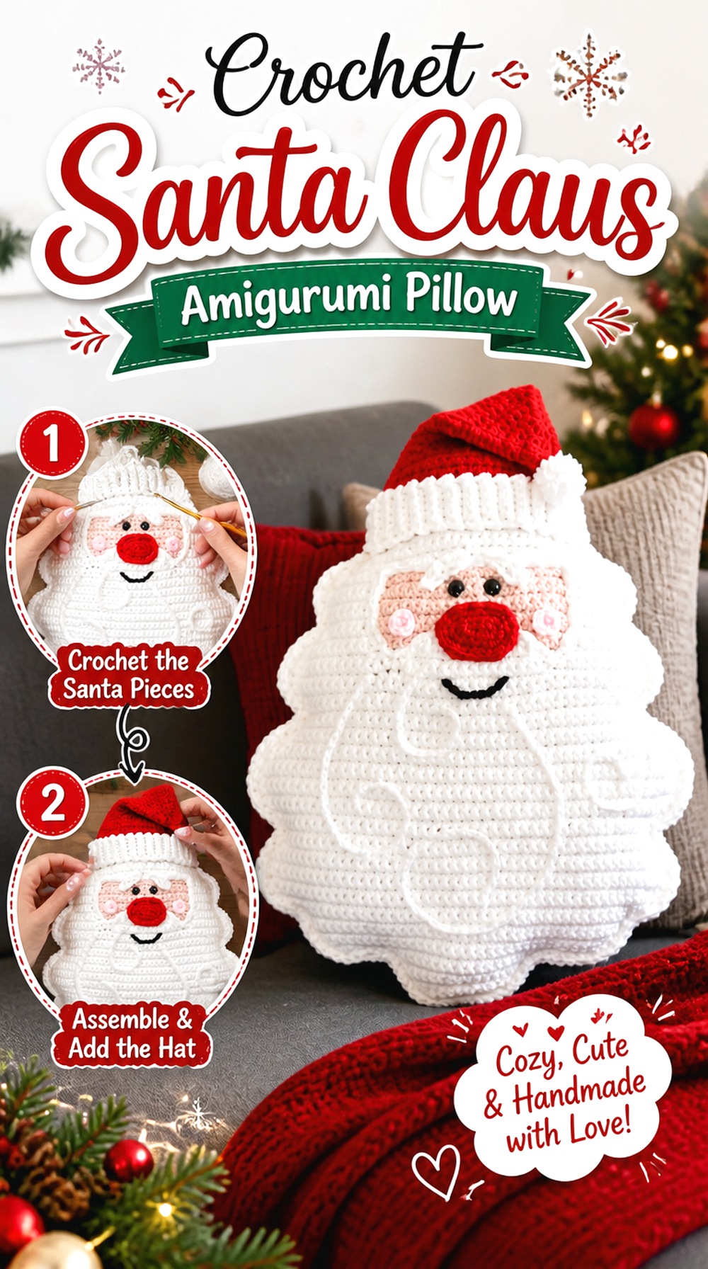 Crochet Santa Claus Amigurumi Pillow