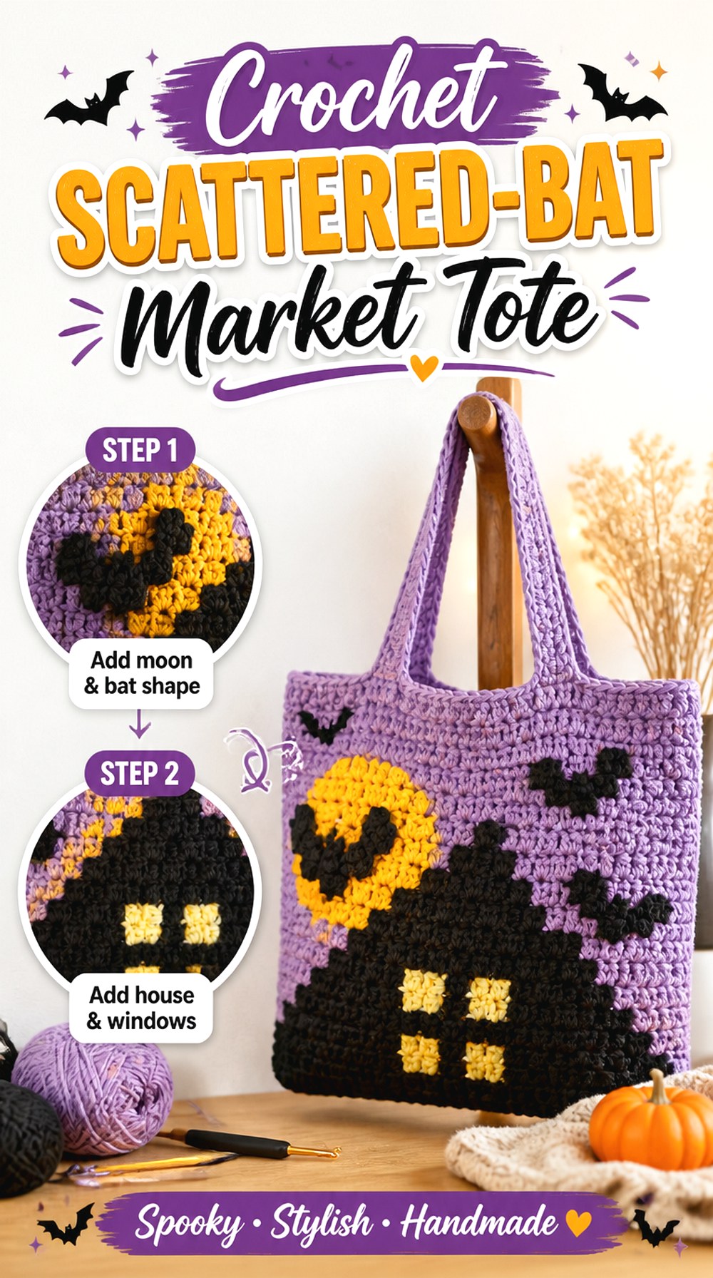 Crochet Scattered Bat Market Tote