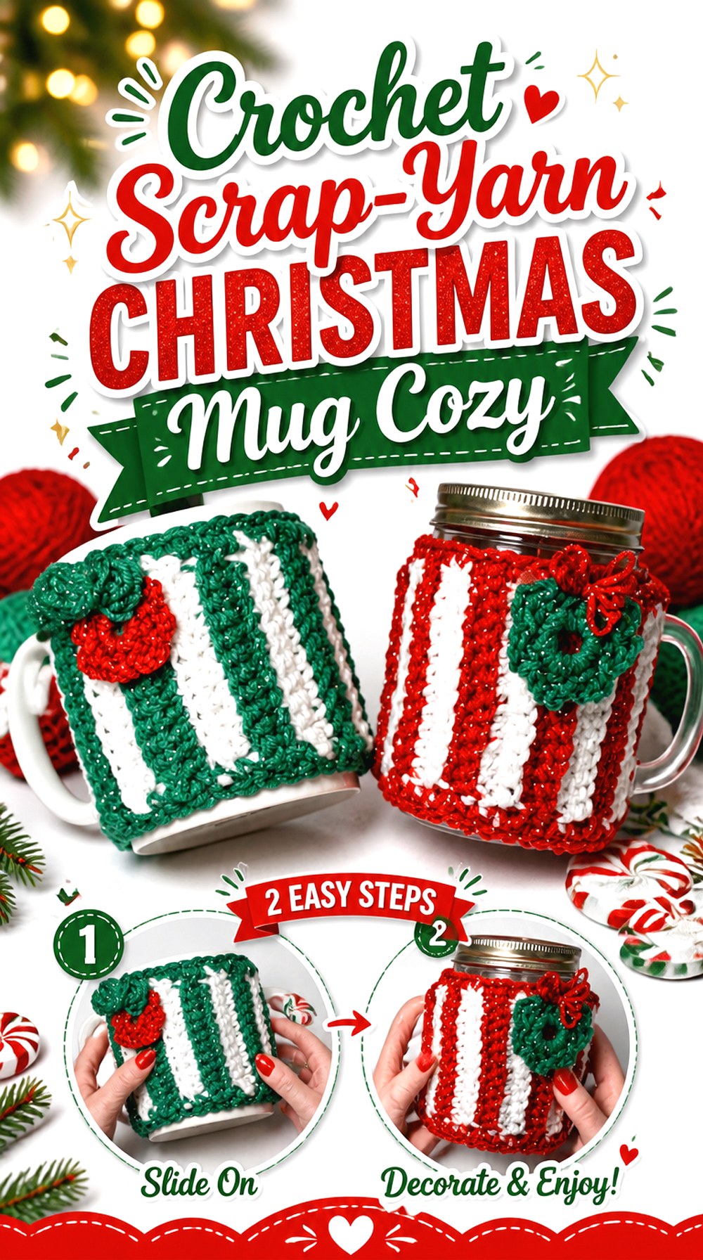 Crochet Scrap Yarn Christmas Mug Cozy