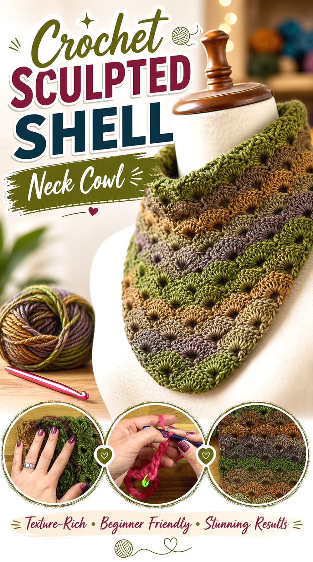 Crochet Sculpted Shell Neck Cowl