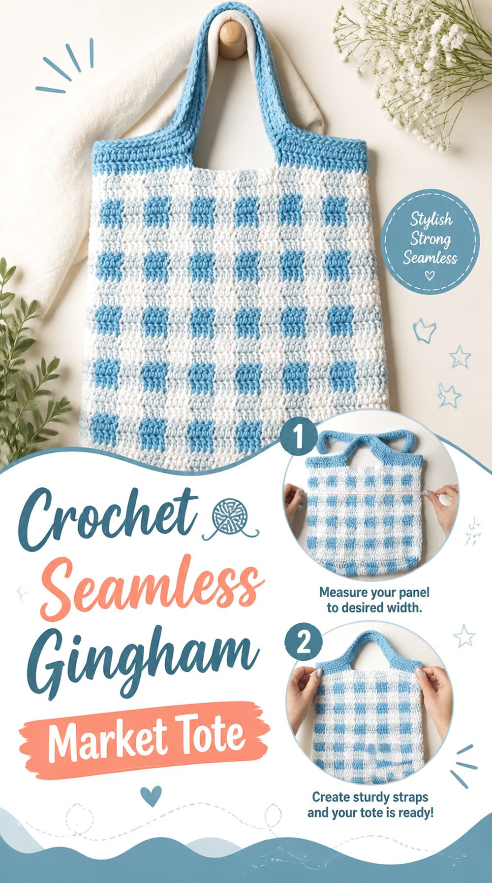 Crochet Seamless Gingham Market Tote