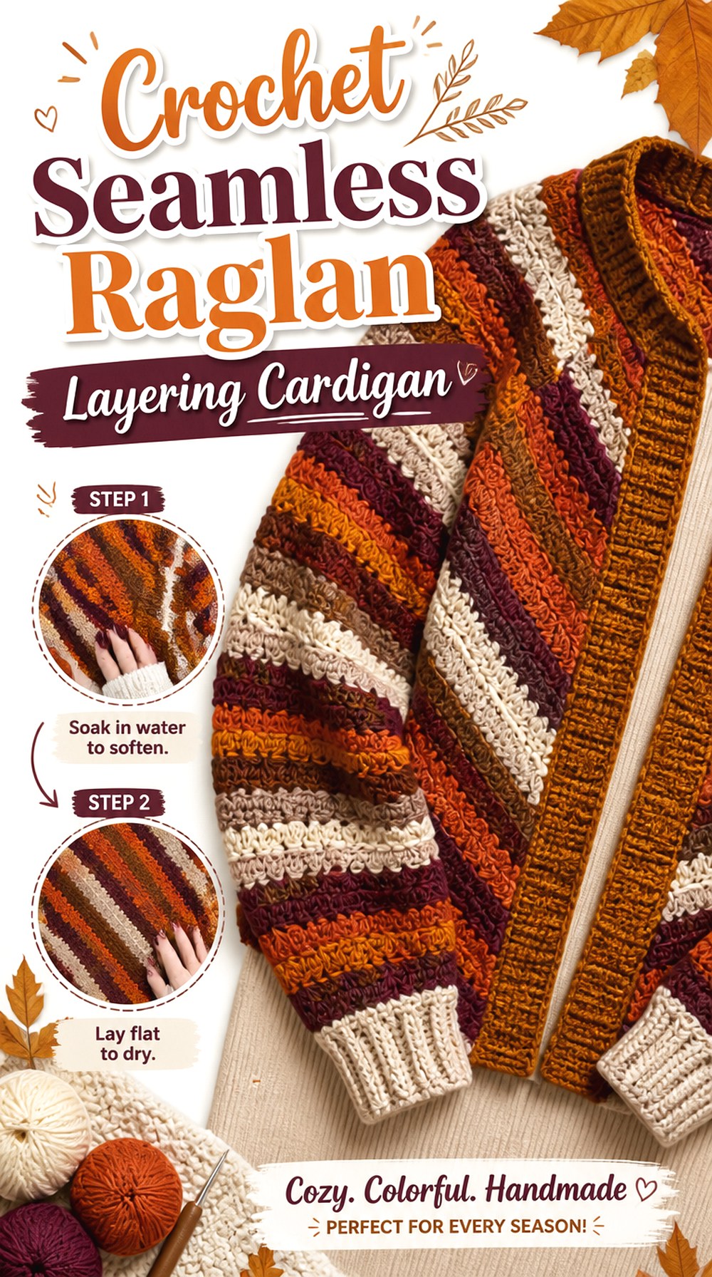 Crochet Seamless Raglan Layering Cardigan