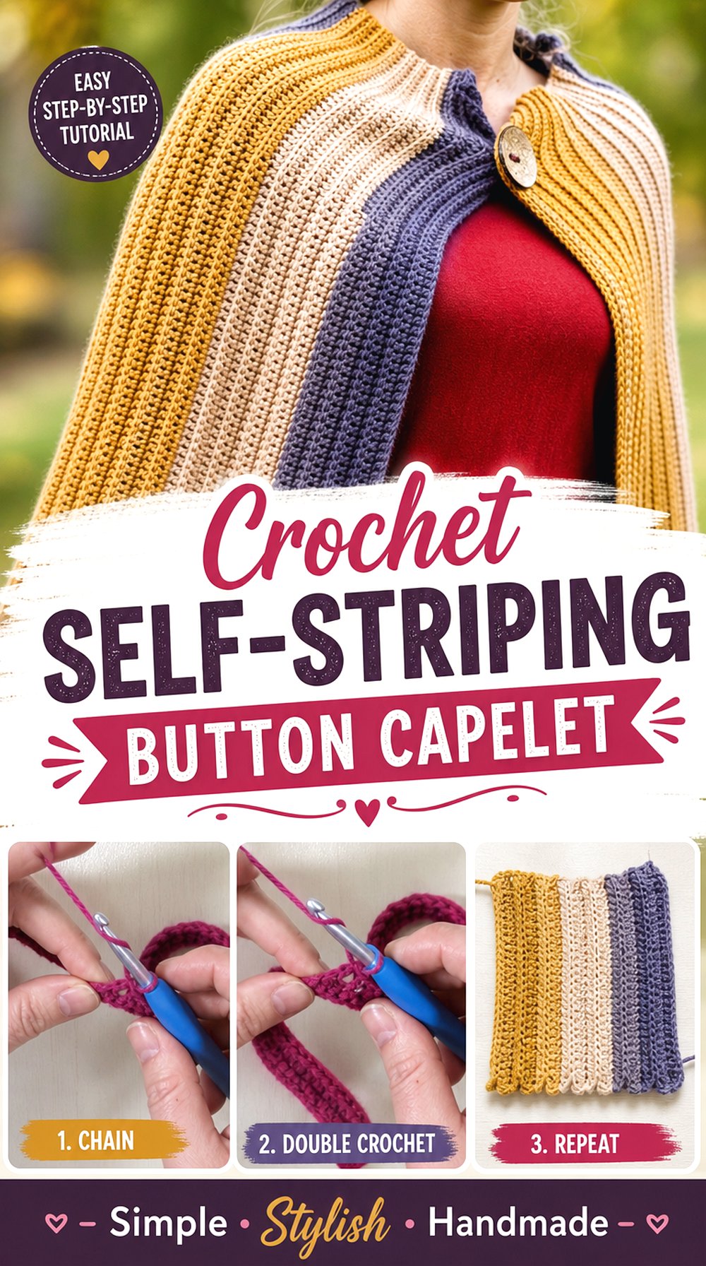 Crochet Self Striping Button Capelet