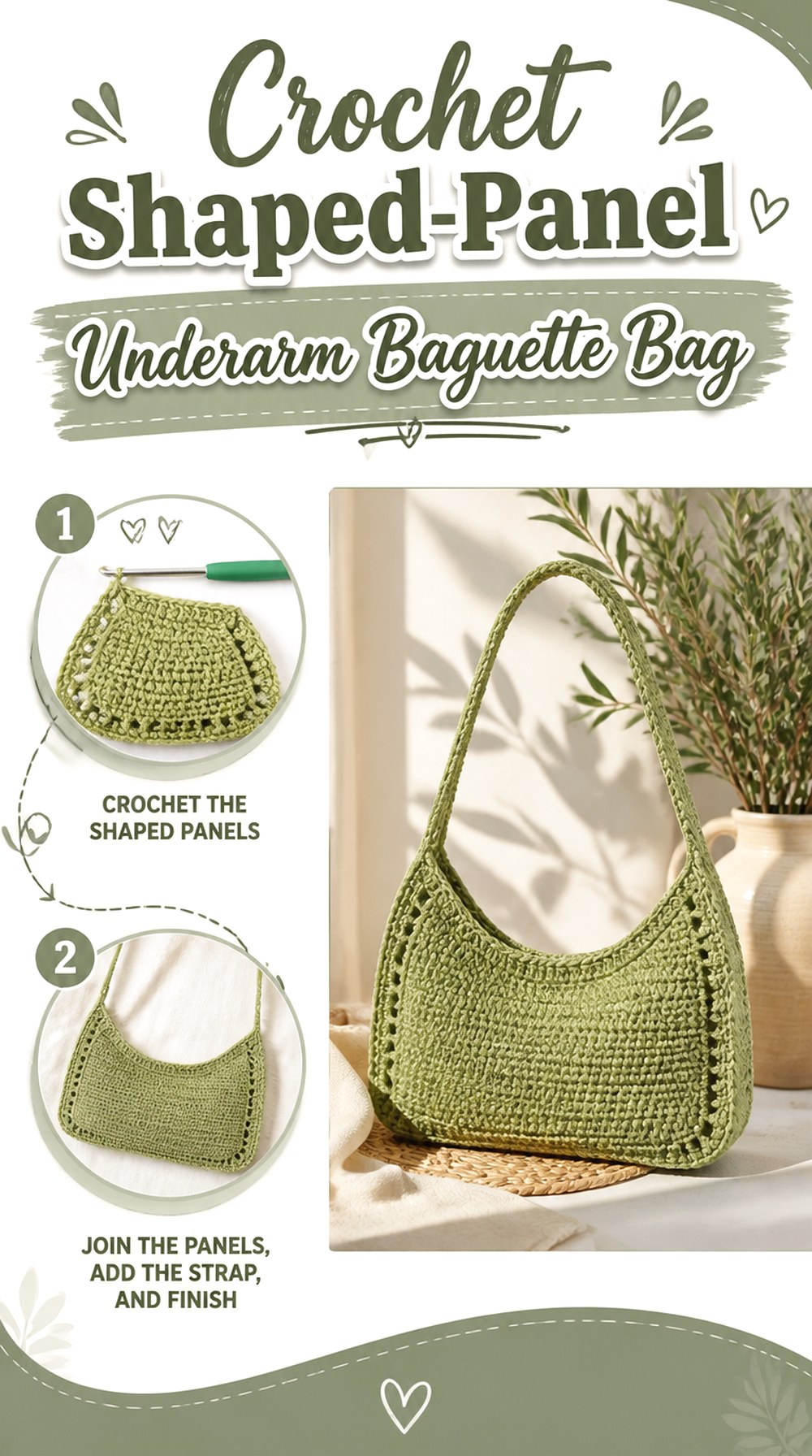 Crochet Shaped Panel Underarm Baguette Bag