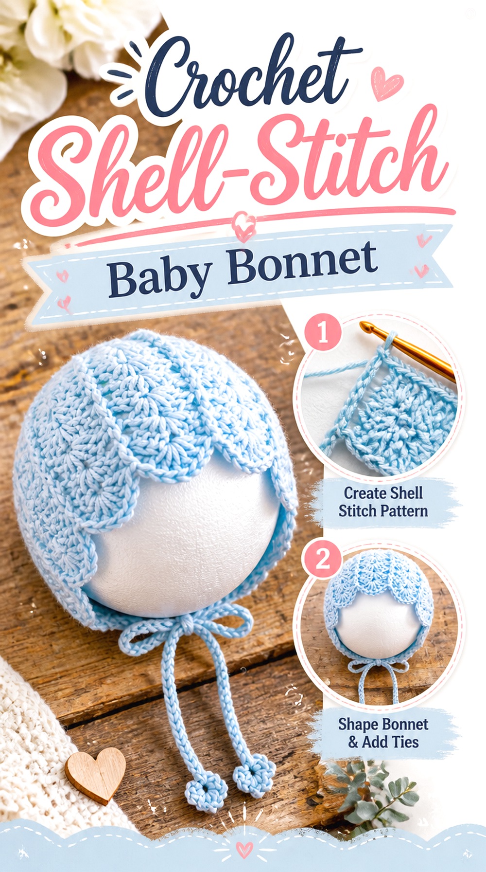 Crochet Shell Stitch Baby Bonnet