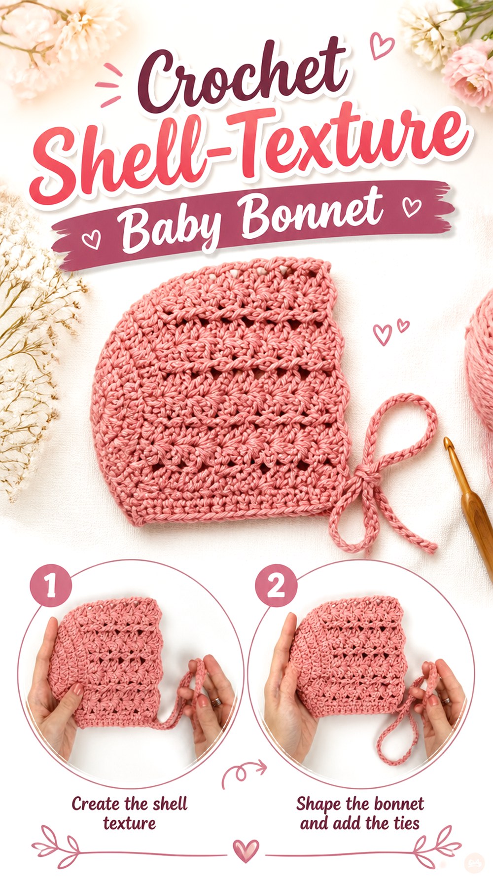 Crochet Shell Texture Baby Bonnet
