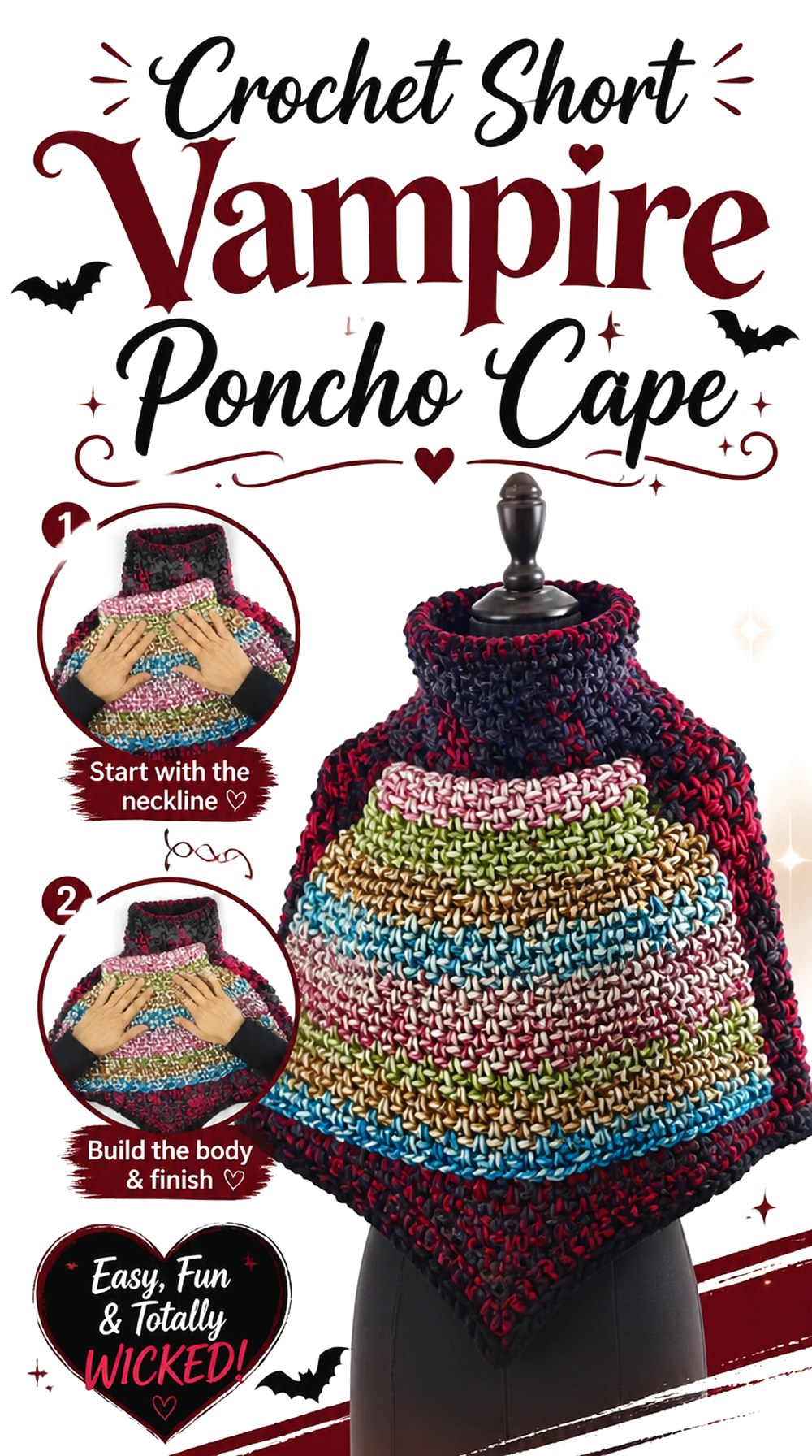 Crochet Short Vampire Poncho Cape