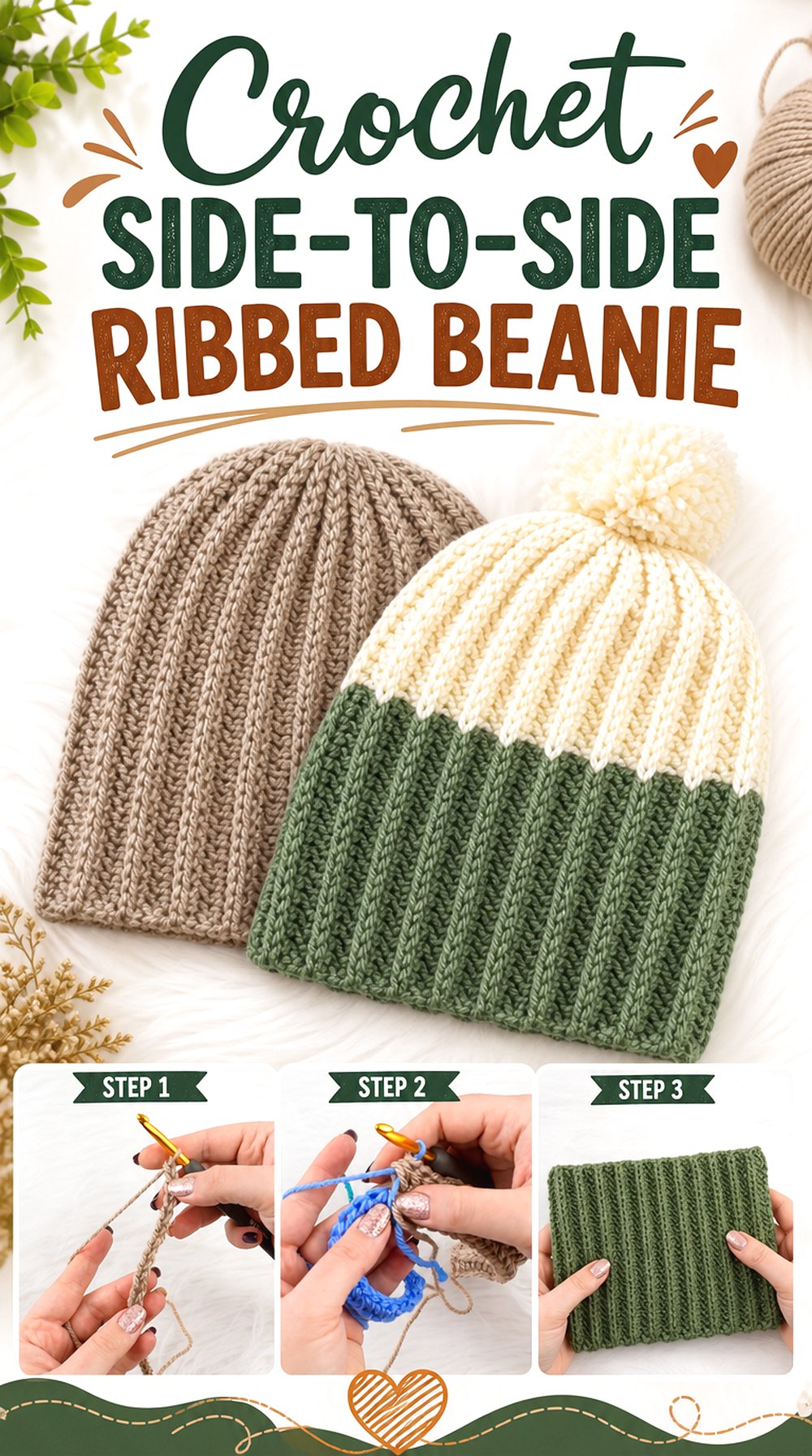 Crochet Side to Side Ribbed Beanie