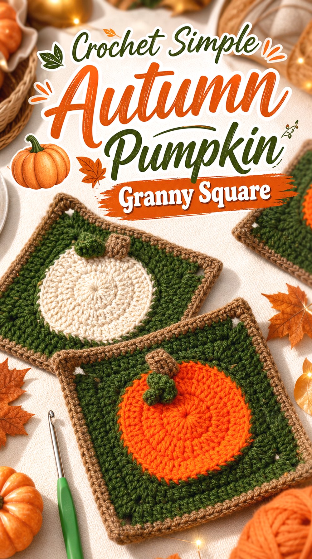 Crochet Simple Autumn Pumpkin Granny Square