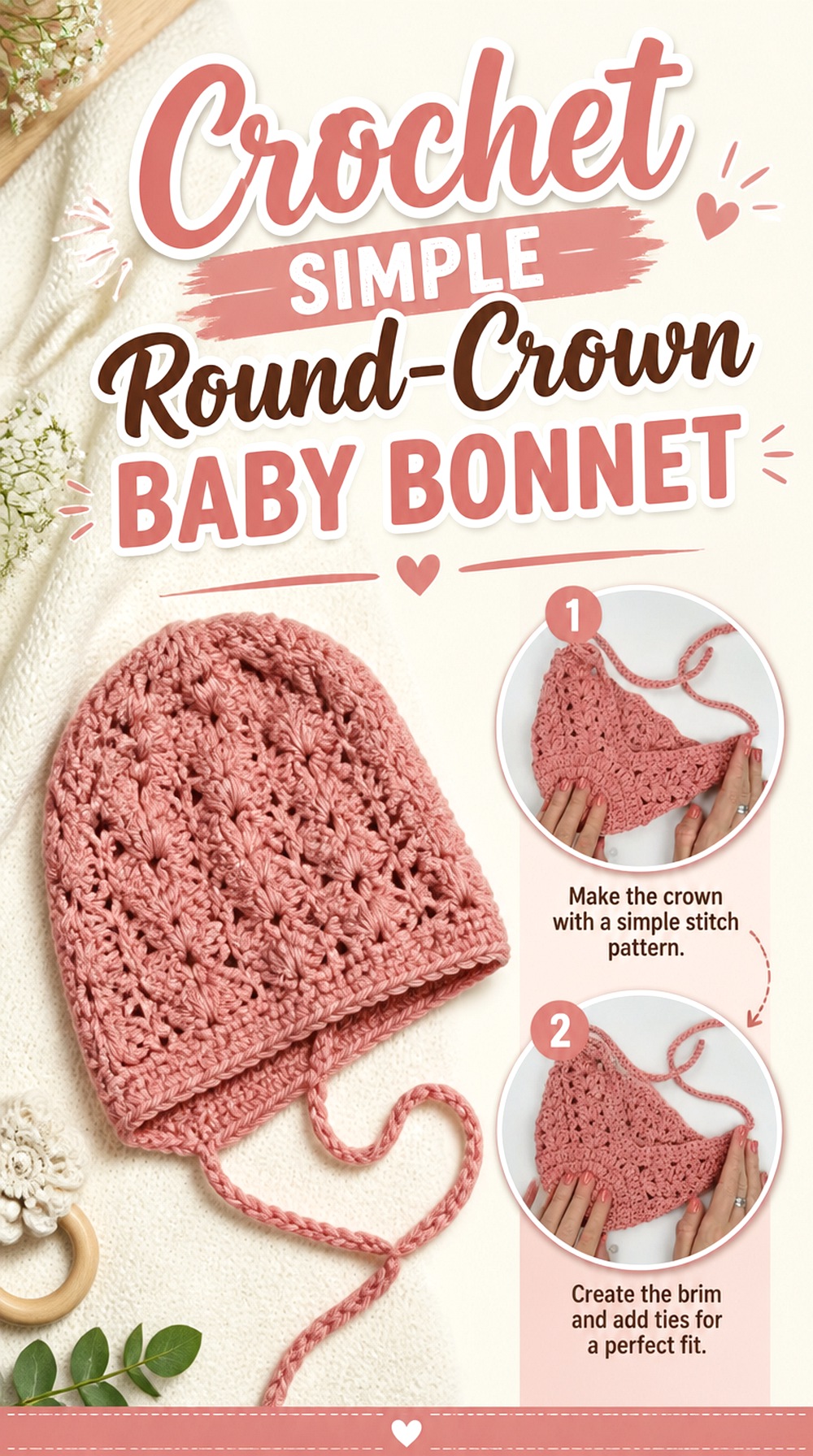 Crochet Simple Round Crown Baby Bonnet