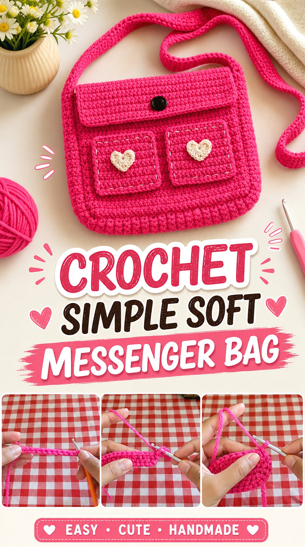 Crochet Simple Soft Messenger Bag