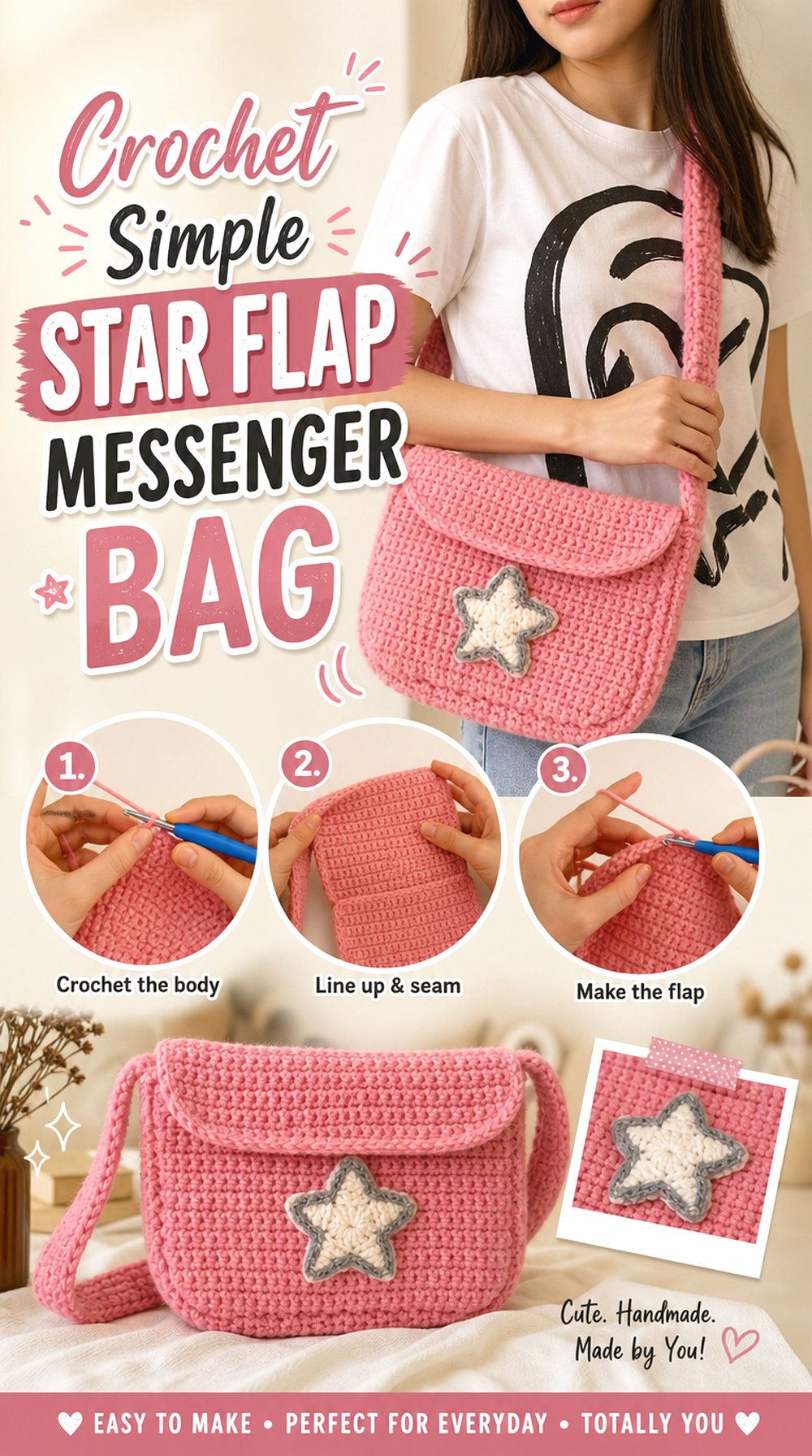 Crochet Simple Star Flap Messenger Bag