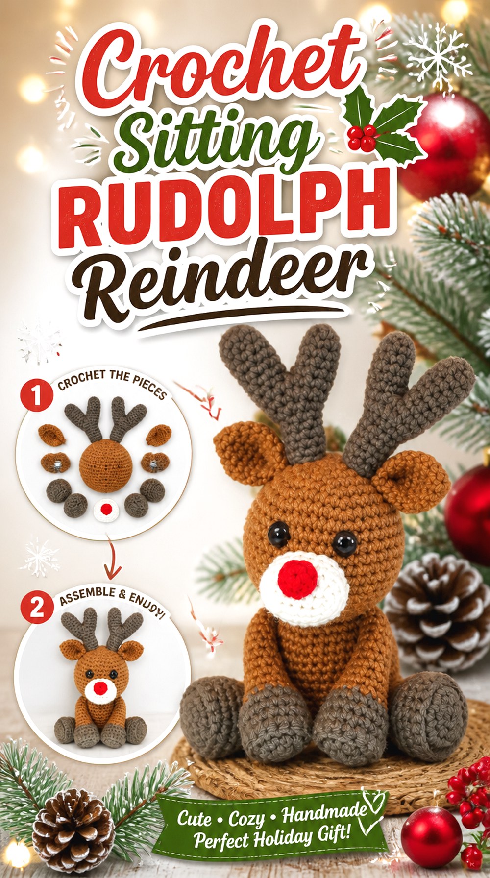 Crochet Sitting Rudolph Reindeer