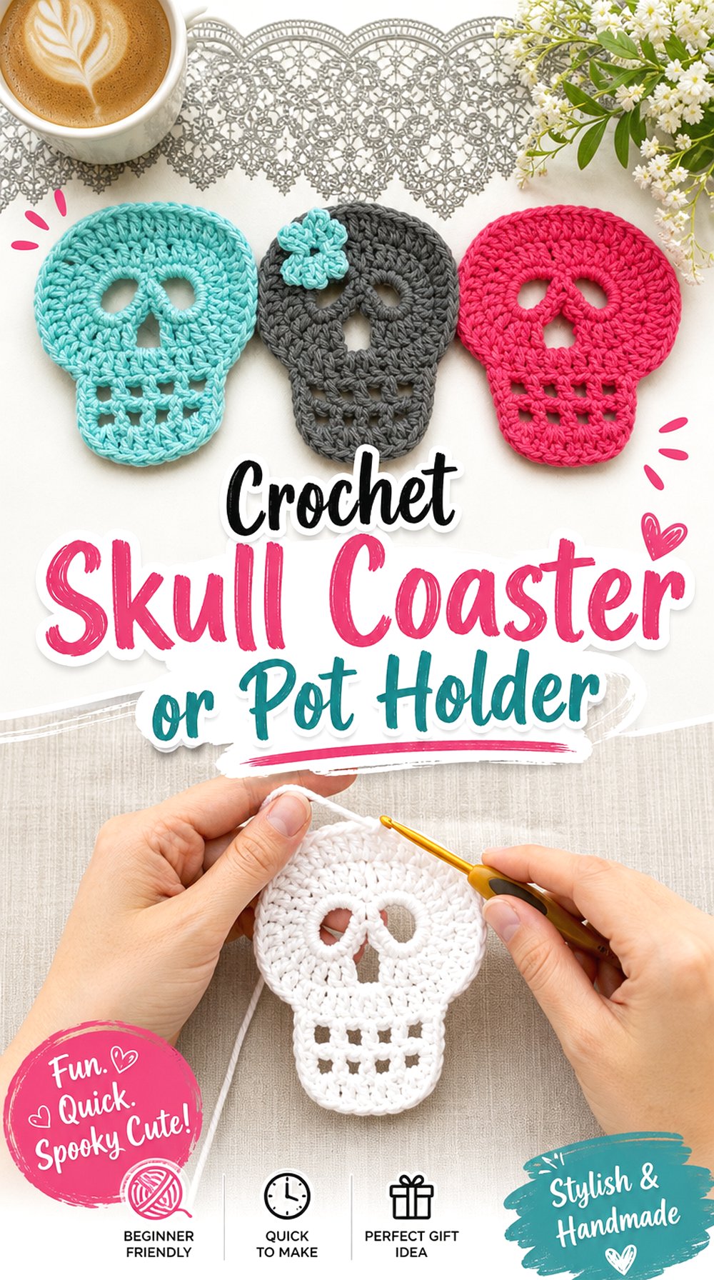 Crochet Skull Coaster or Pot Holder