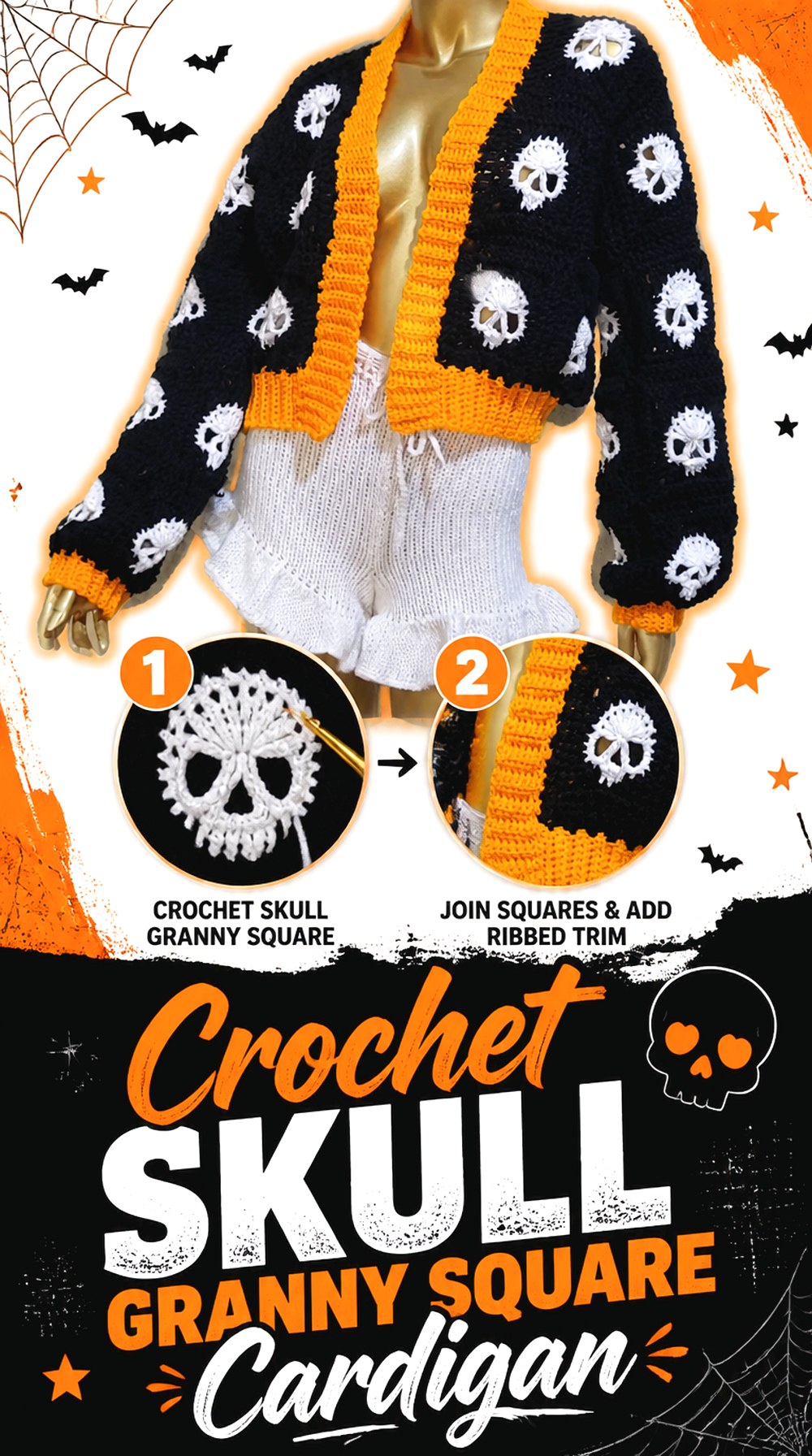 Crochet Skull Granny Square Cardigan