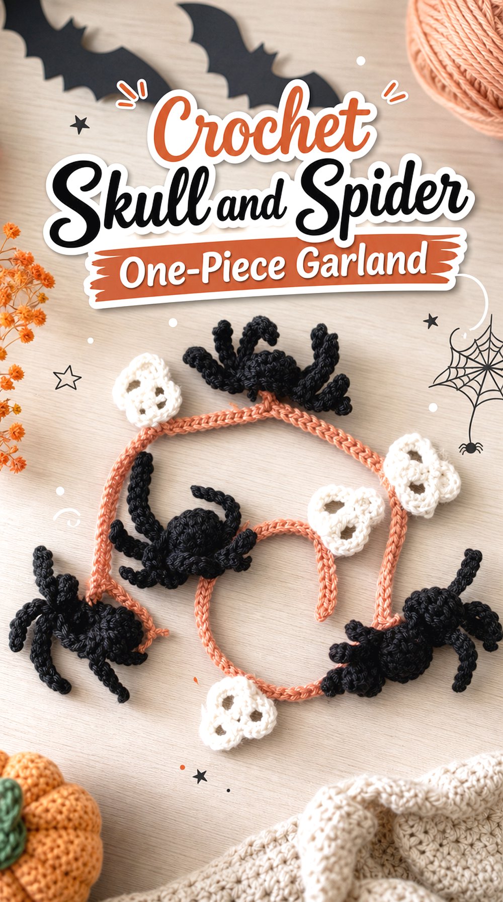 Crochet Skull and Spider One Piece Garland