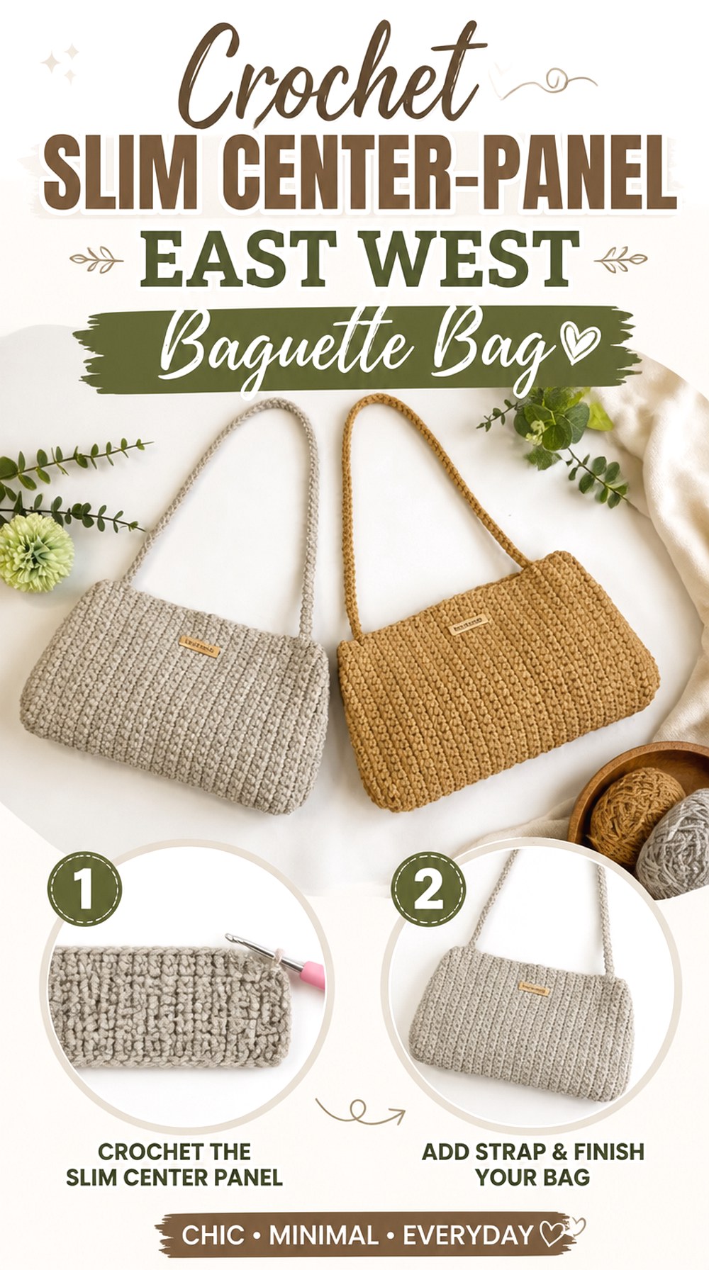 Crochet Slim Center Panel East West Baguette Bag
