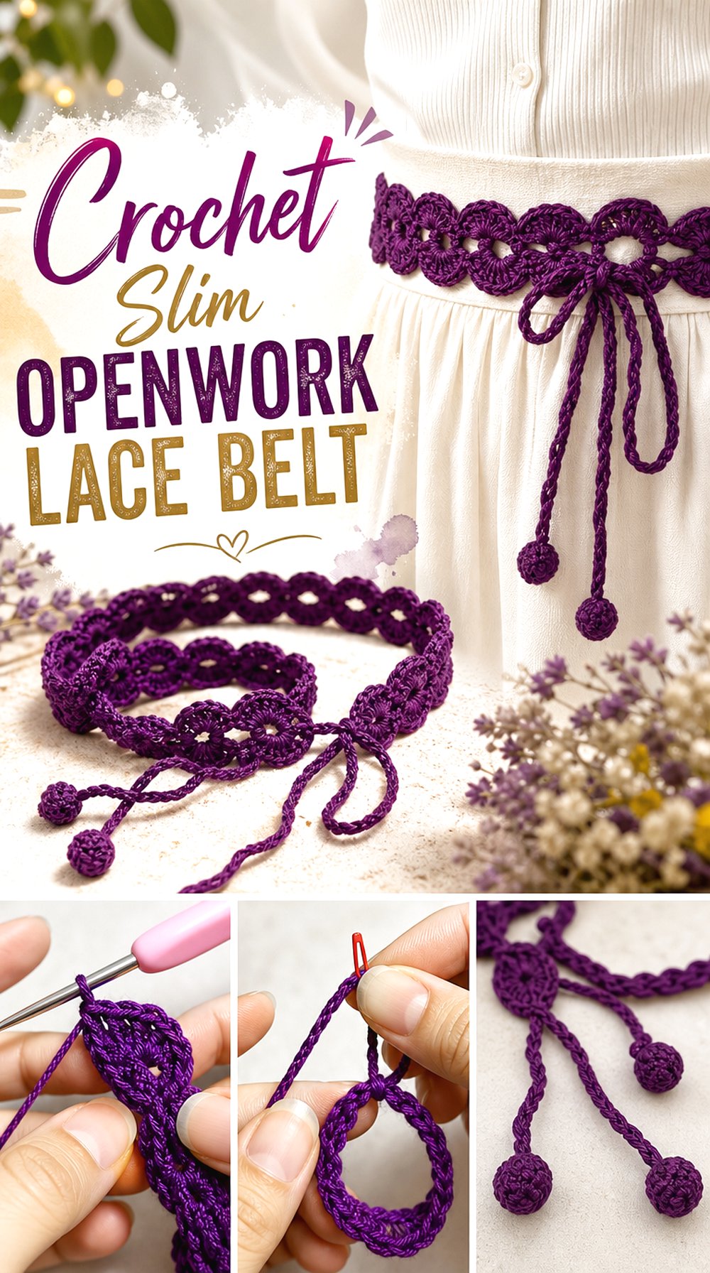 Crochet Slim Openwork Lace Belt