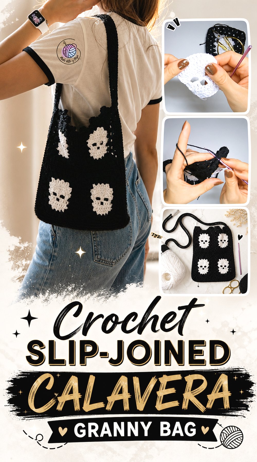 Crochet Slip Joined Calavera Granny Bag