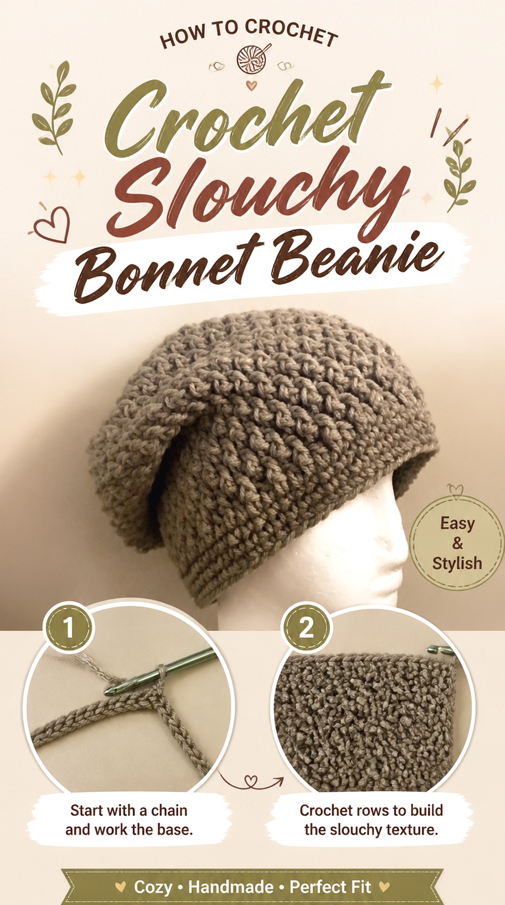 Crochet Slouchy Bonnet Beanie