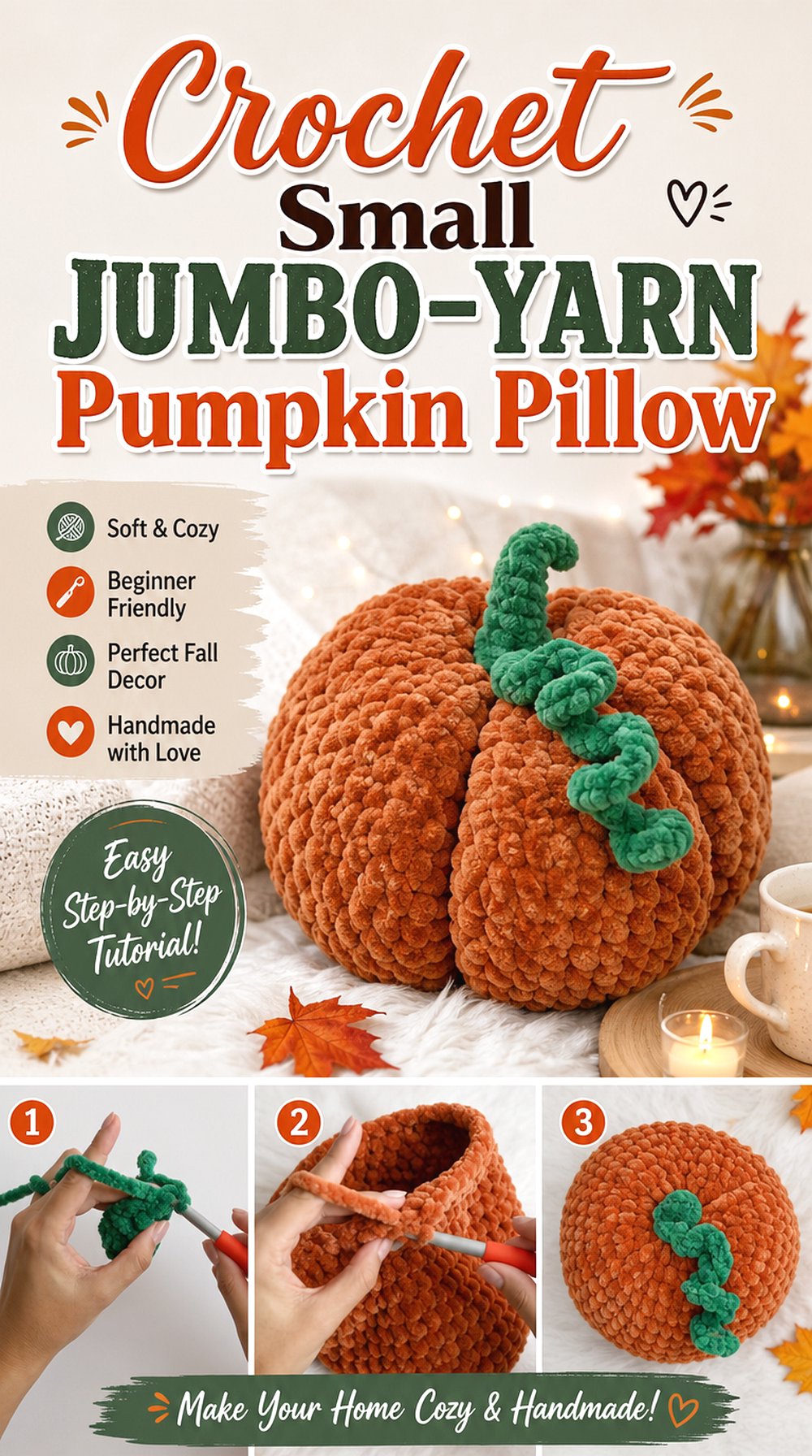 Crochet Small Jumbo Yarn Pumpkin Pillow