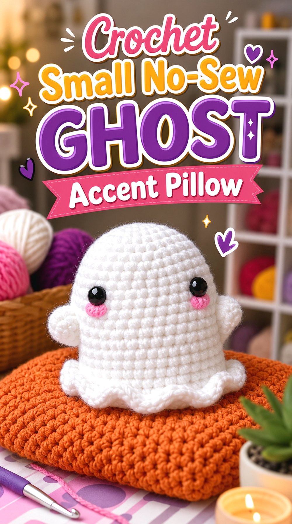 Crochet Small No Sew Ghost Accent Pillow