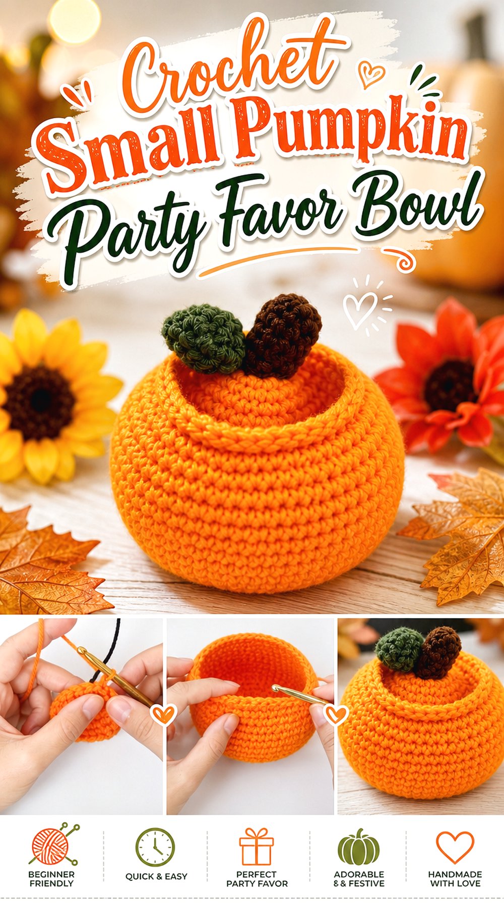 Crochet Small Pumpkin Party Favor Bowl